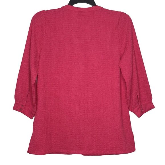 Isaac Mizrahi Live Blouse Size Small V-Neck 3/4 Sleeves Textured Knit Loose Fit - Picture 4 of 7